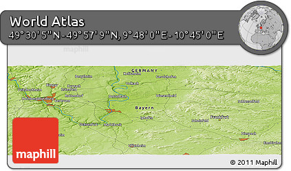 Physical Panoramic Map of the Area around 49° 43' 37" N, 10° 16' 30" E
