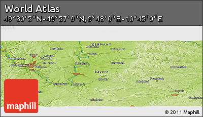 Physical Panoramic Map of the Area around 49° 43' 37" N, 10° 16' 30" E