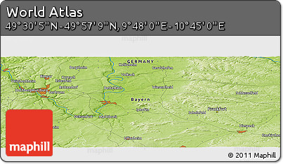 Physical Panoramic Map of the Area around 49° 43' 37" N, 10° 16' 30" E