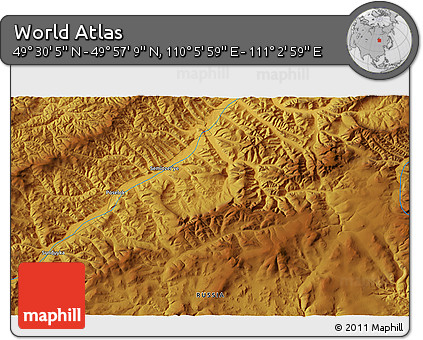Physical 3D Map of the Area around 49° 43' 37" N, 110° 34' 29" E
