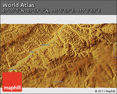 Physical 3D Map of the Area around 49° 43' 37" N, 110° 34' 29" E
