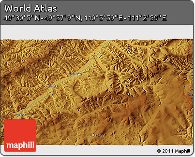 Physical 3D Map of the Area around 49° 43' 37" N, 110° 34' 29" E