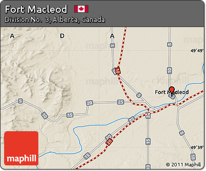 Shaded Relief Map of Fort Macleod