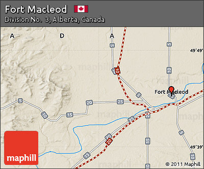 Shaded Relief Map of Fort Macleod