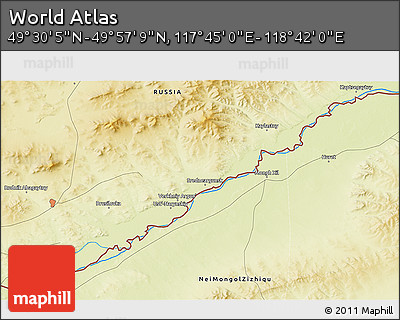 Physical 3D Map of the Area around 49° 43' 37" N, 118° 13' 29" E