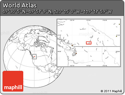 Blank Location Map of the Area around 49° 43' 37" N, 119° 46' 30" W