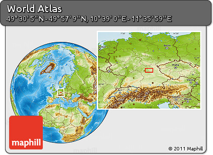 Physical Location Map of the Area around 49° 43' 37" N, 11° 7' 30" E
