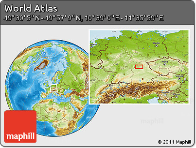 Physical Location Map of the Area around 49° 43' 37" N, 11° 7' 30" E