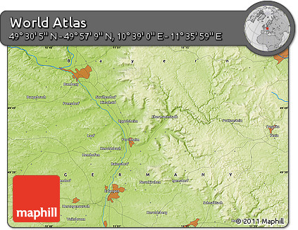 Physical Map of the Area around 49° 43' 37" N, 11° 7' 30" E