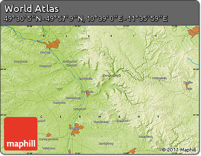 Physical Map of the Area around 49° 43' 37" N, 11° 7' 30" E