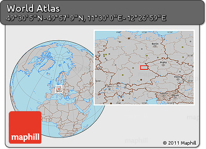 Gray Location Map of the Area around 49° 43' 37" N, 11° 58' 29" E