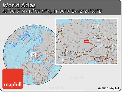 Gray Location Map of the Area around 49° 43' 37" N, 11° 58' 29" E