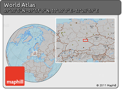 Gray Location Map of the Area around 49° 43' 37" N, 11° 58' 29" E, hill shading