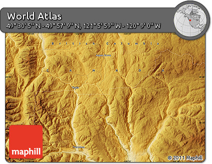 Physical Map of the Area around 49° 43' 37" N, 120° 37' 30" W