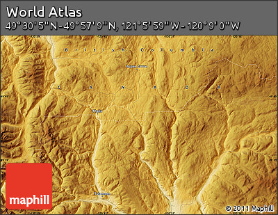 Physical Map of the Area around 49° 43' 37" N, 120° 37' 30" W