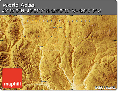 Physical Map of the Area around 49° 43' 37" N, 120° 37' 30" W