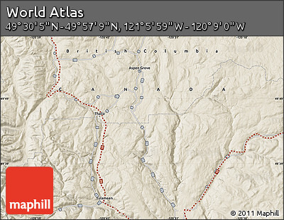 Shaded Relief Map of the Area around 49° 43' 37" N, 120° 37' 30" W