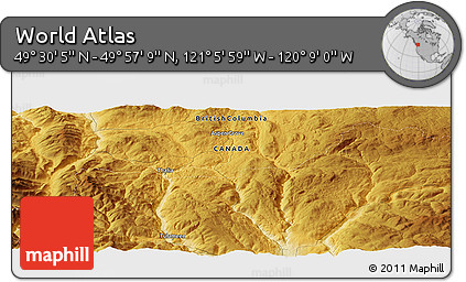 Physical Panoramic Map of the Area around 49° 43' 37" N, 120° 37' 30" W
