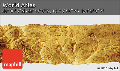 Physical Panoramic Map of the Area around 49° 43' 37" N, 120° 37' 30" W