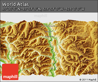 Physical 3D Map of the Area around 49° 43' 37" N, 121° 28' 29" W