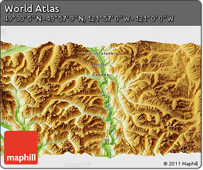 Physical 3D Map of the Area around 49° 43' 37" N, 121° 28' 29" W