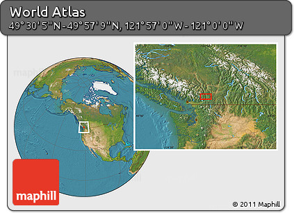 Satellite Location Map of the Area around 49° 43' 37" N, 121° 28' 29" W