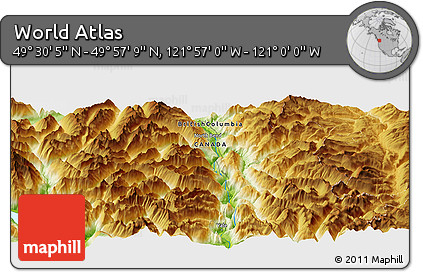 Physical Panoramic Map of the Area around 49° 43' 37" N, 121° 28' 29" W
