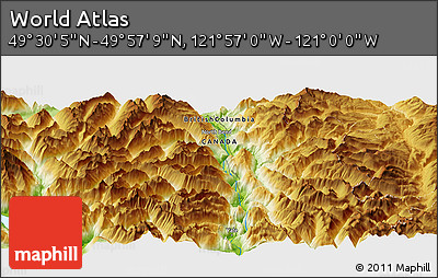 Physical Panoramic Map of the Area around 49° 43' 37" N, 121° 28' 29" W
