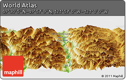 Physical Panoramic Map of the Area around 49° 43' 37" N, 121° 28' 29" W