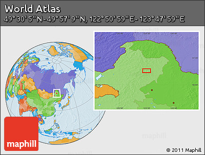 Political Location Map of the Area around 49° 43' 37" N, 123° 19' 29" E