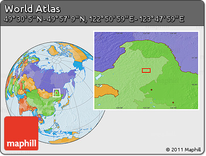 Political Location Map of the Area around 49° 43' 37" N, 123° 19' 29" E