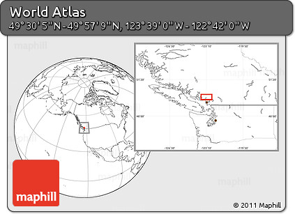 Blank Location Map of the Area around 49° 43' 37" N, 123° 10' 30" W