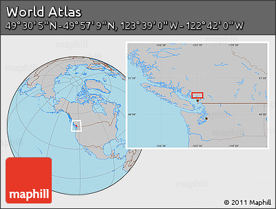 Gray Location Map of the Area around 49° 43' 37" N, 123° 10' 30" W