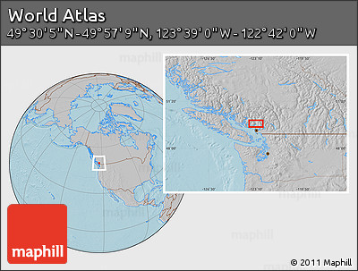Gray Location Map of the Area around 49° 43' 37" N, 123° 10' 30" W, hill shading