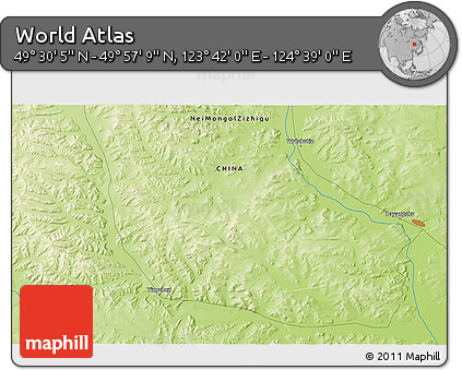 Physical 3D Map of the Area around 49° 43' 37" N, 124° 10' 30" E