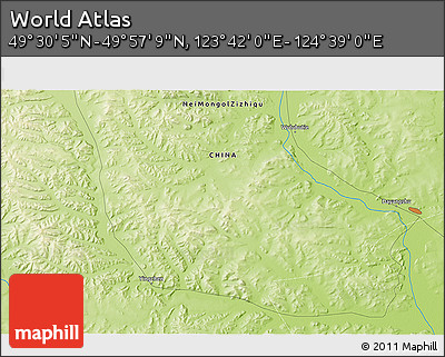 Physical 3D Map of the Area around 49° 43' 37" N, 124° 10' 30" E