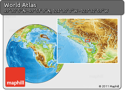 Physical Location Map of the Area around 49° 43' 37" N, 124° 1' 30" W