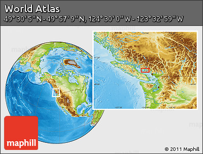 Physical Location Map of the Area around 49° 43' 37" N, 124° 1' 30" W