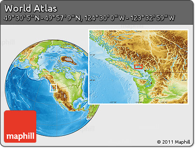 Physical Location Map of the Area around 49° 43' 37" N, 124° 1' 30" W