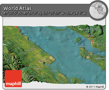 Satellite 3D Map of the Area around 49° 43' 37" N, 124° 52' 30" W
