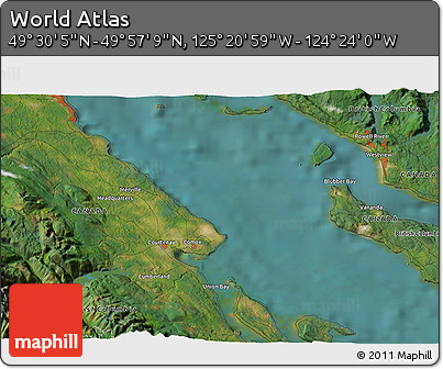 Satellite 3D Map of the Area around 49° 43' 37" N, 124° 52' 30" W