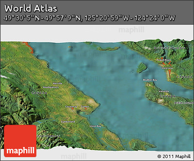 Satellite 3D Map of the Area around 49° 43' 37" N, 124° 52' 30" W