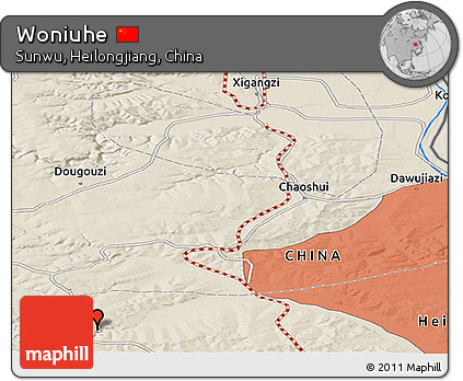 Shaded Relief Panoramic Map of Woniuhe