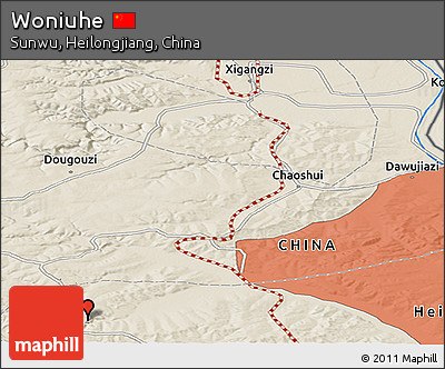 Shaded Relief Panoramic Map of Woniuhe