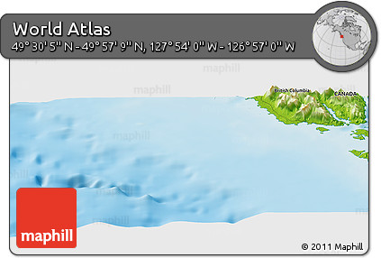 Physical Panoramic Map of the Area around 49° 43' 37" N, 127° 25' 30" W