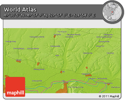 Physical 3D Map of the Area around 49° 43' 37" N, 128° 25' 30" E