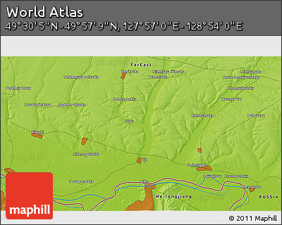 Physical 3D Map of the Area around 49° 43' 37" N, 128° 25' 30" E