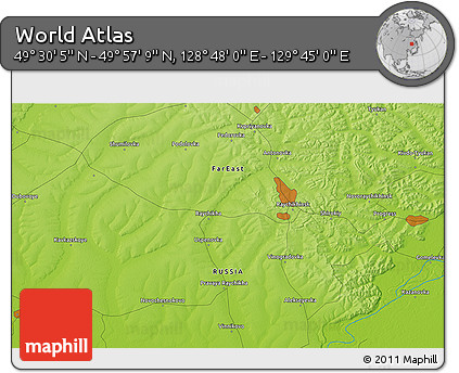 Physical 3D Map of the Area around 49° 43' 37" N, 129° 16' 30" E