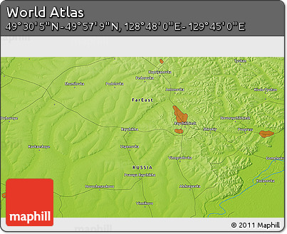 Physical 3D Map of the Area around 49° 43' 37" N, 129° 16' 30" E