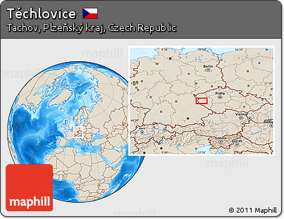 Shaded Relief Location Map of Těchlovice